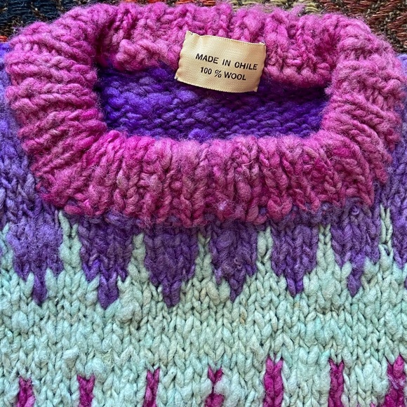 Handmade in Chile slouchy oversized chunky hippie sweater wool jumper - Picture 7 of 16